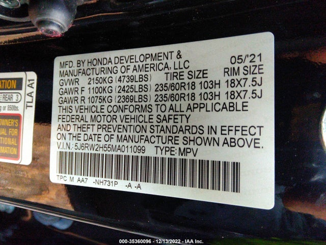 2021 Honda CR-V, VIN: 5J6RW2H55MA011099