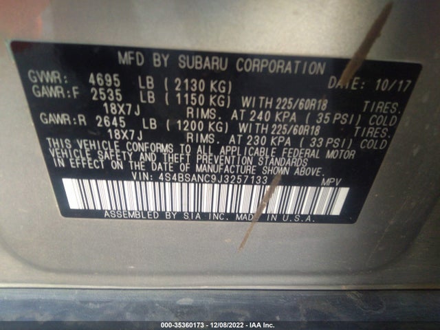 2018 Subaru Outback, VIN: 4S4BSANC9J3257133