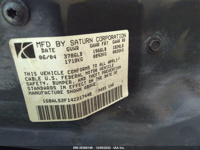 2004 SATURN ION ION 3 VIN: 1G8AL52F14Z217448