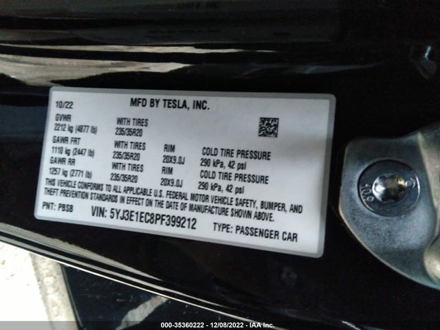 Tesla Model 3 Performance 2023 5YJ3E1EC8PF399212 Image 9
