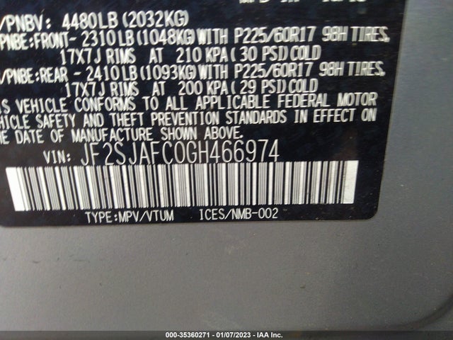 2016 Subaru Forester, VIN: JF2SJAFC0GH466974