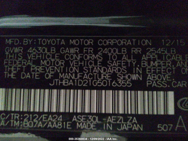 Lexus IS 200T 2016 JTHBA1D21G5016355 Image 10