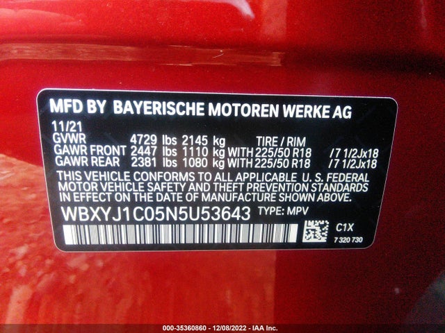 2022 BMW X2, VIN: WBXYJ1C05N5U53643