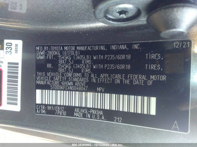2022 Toyota Sienna, VIN: 5TDDSKFC4NS048047