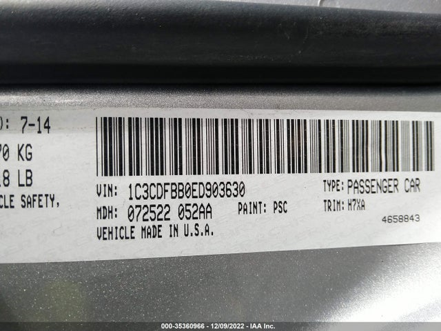 2014 DODGE DART SXT VIN: 1C3CDFBB0ED903630