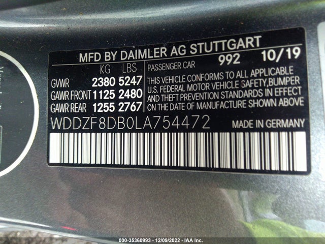 2020 Mercedes-Benz E-Class, VIN: WDDZF8DB0LA754472