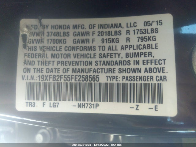 Honda Civic Sedan Lx 2015 19XFB2F55FE258565 Image 9