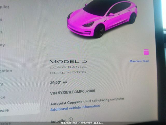 5YJ3E1EB3MF002086 Tesla MODEL 3
