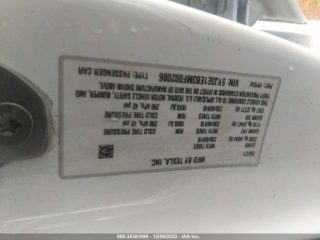 5YJ3E1EB3MF002086 Tesla MODEL 3