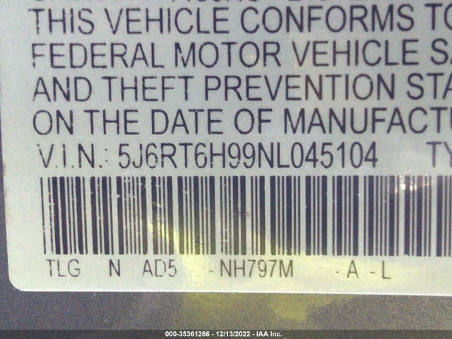 2022 Honda CR-V, VIN: 5J6RT6H99NL045104