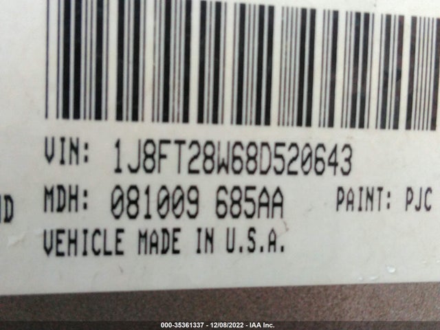 2008 JEEP PATRIOT SPORT VIN: 1J8FT28W68D520643