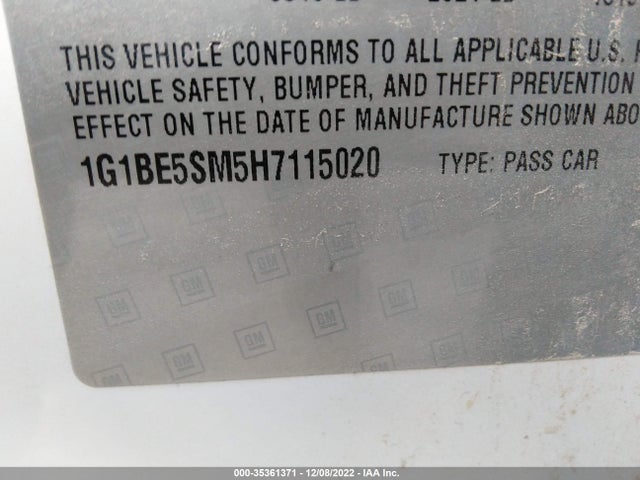 Chevrolet CRUZE LT 2017 1G1BE5SM5H7115020 Image 10