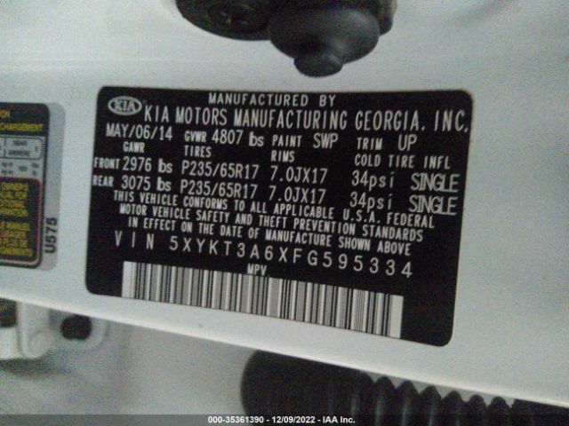 5XYKT3A6XFG595334 KIA SORENTO LX