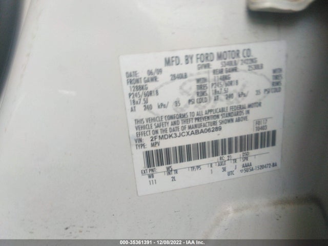 2010 FORD EDGE SEL VIN: 2FMDK3JCXABA06289