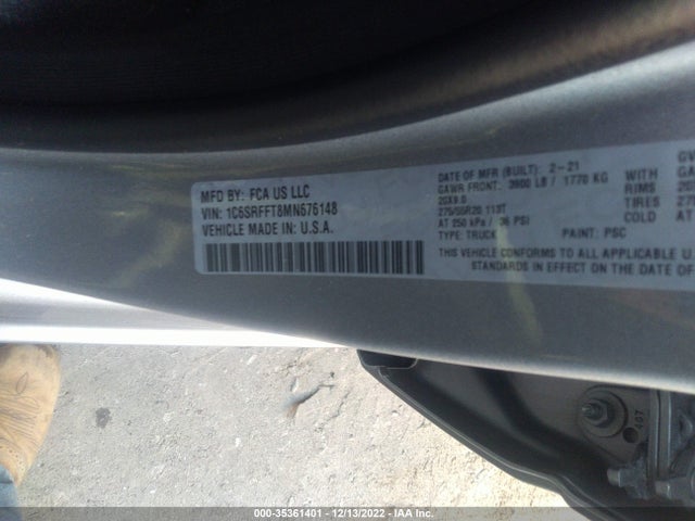 2021 RAM 1500 BIG HORN VIN: 1C6SRFFT8MN676148