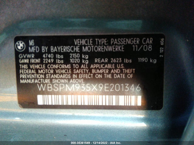 BMW M3 2009 WBSPM935X9E201346 Image 9