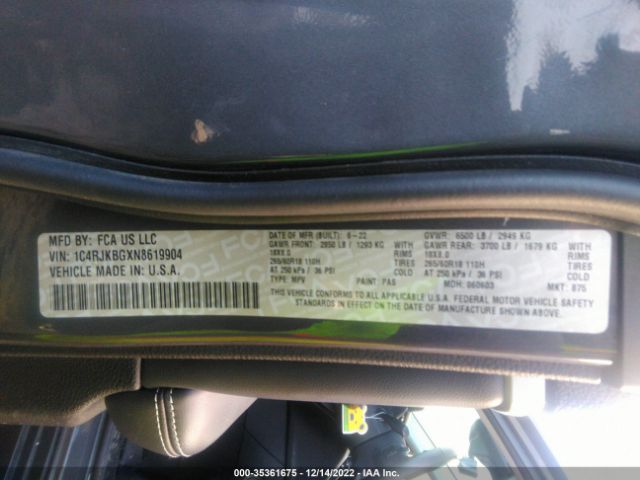 1C4RJKBGXN8619904 Jeep Grand Cherokee L Limited