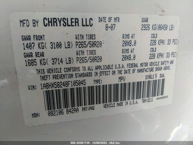 Chrysler Aspen Limited 2008 1A8HX58248F105045 Image 10