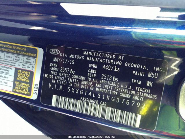 5XXGT4L31KG376792 KIA Optima Lx