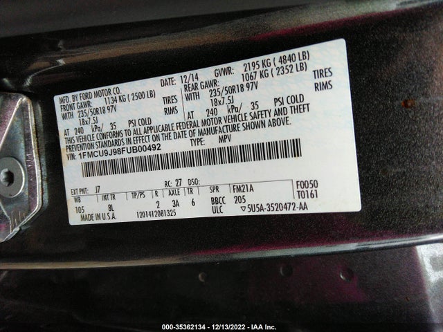 2015 Ford Escape, VIN: 1FMCU9J98FUB00492