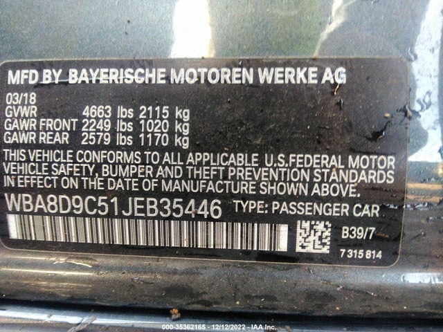 2018 BMW 3 SERIES 330I XDRIVE VIN: WBA8D9C51JEB35446