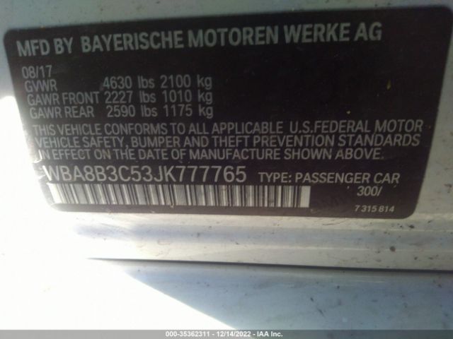 WBA8B3C53JK777765 BMW 3 Series 340i