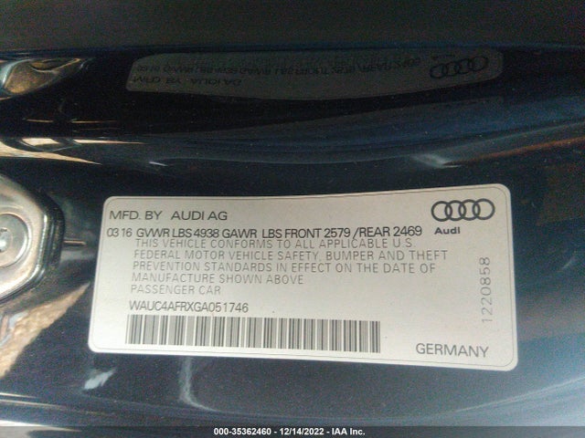 WAUC4AFRXGA051746 Audi S5 Premium Plus