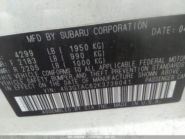 4S3GTAC62K3738041 Subaru Impreza Premium