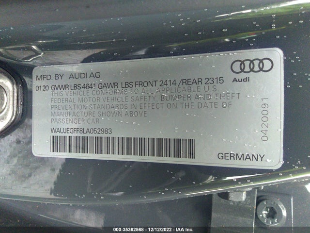 2020 Audi A3, VIN: WAUJEGFF8LA052983