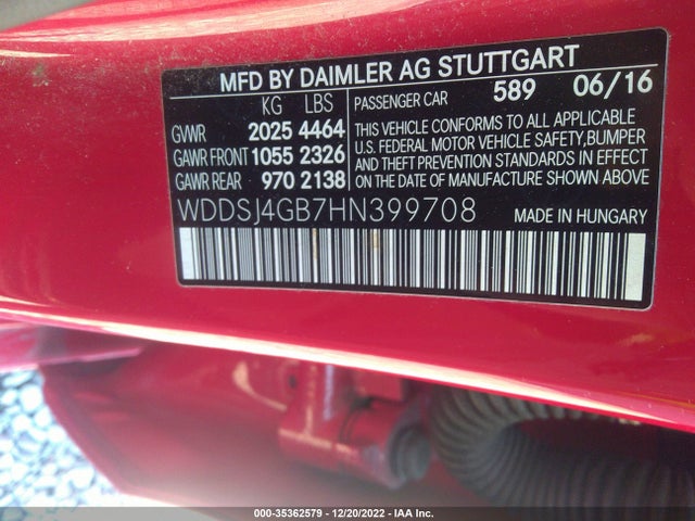 2017 Mercedes-Benz CLA-Class, VIN: WDDSJ4GB7HN399708
