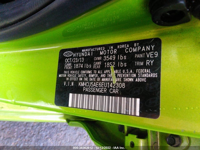 2014 HYUNDAI ACCENT SE VIN: KMHCU5AE6EU142308