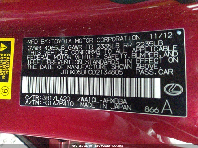 Lexus Ct 200h Hybrid 2013 JTHKD5BH0D2134805 Image 10