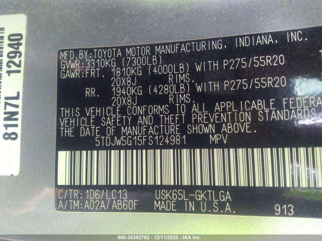2015 Toyota Sequoia, VIN: 5TDJW5G15FS124981