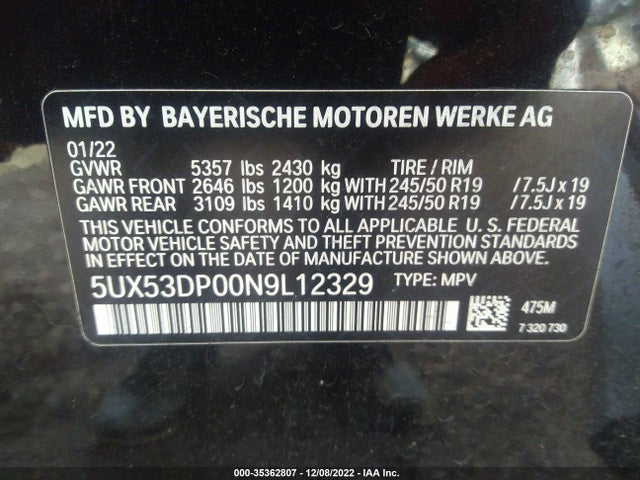 BMW X3 Xdrive30i 2022 аукцион фото