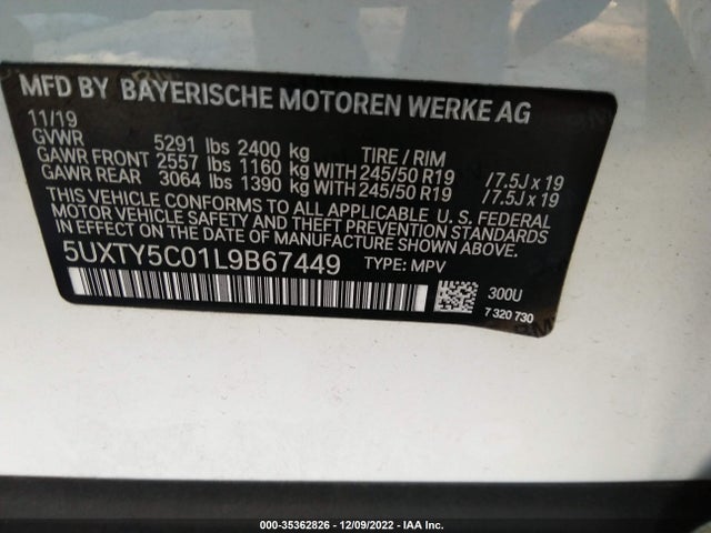 2020 BMW X3, VIN: 5UXTY5C01L9B67449