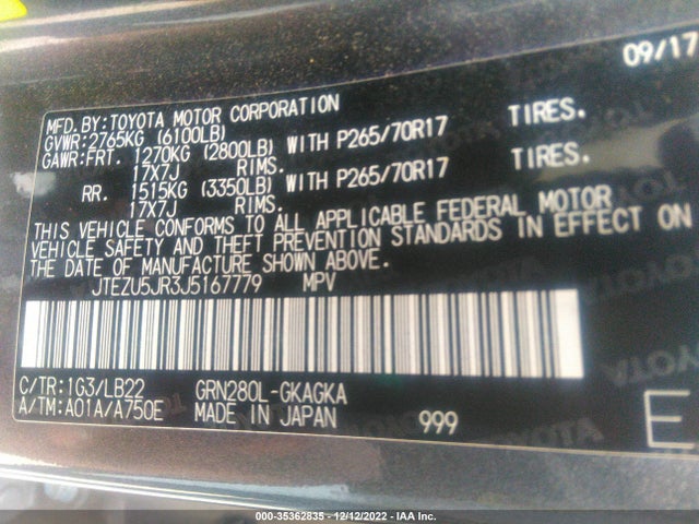 2018 Toyota 4Runner, VIN: JTEZU5JR3J5167779