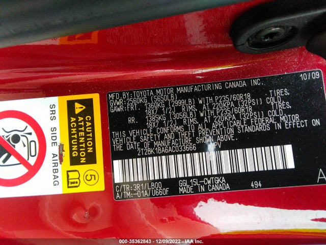 2T2BK1BA6AC033666 Lexus RX 350