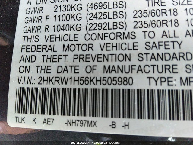 Honda CR-V EX 2019 2HKRW1H56KH505980 Image 10