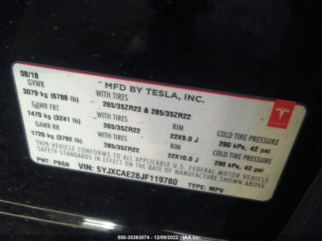 Tesla Model X 75d/100d/p100d 2018 5YJXCAE28JF119780 Image 9