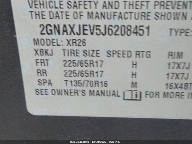 Chevrolet EQUINOX LT 2018 2GNAXJEV5J6208451 Image 9