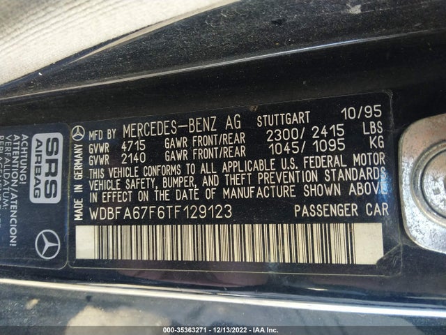 1996 MERCEDES-BENZ SL 500 VIN: WDBFA67F6TF129123