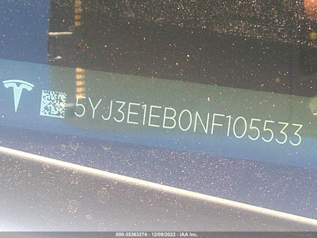 Tesla MODEL 3 2022 5YJ3E1EB0NF105533 Image 10