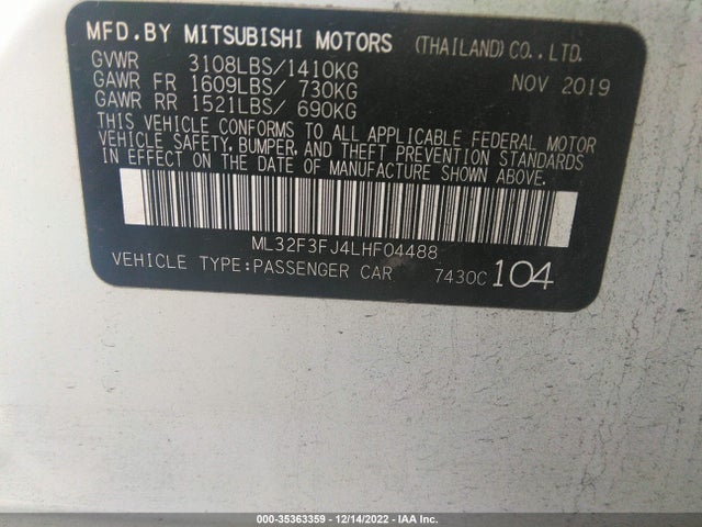 ML32F3FJ4LHF04488 Mitsubishi Mirage G4 Es