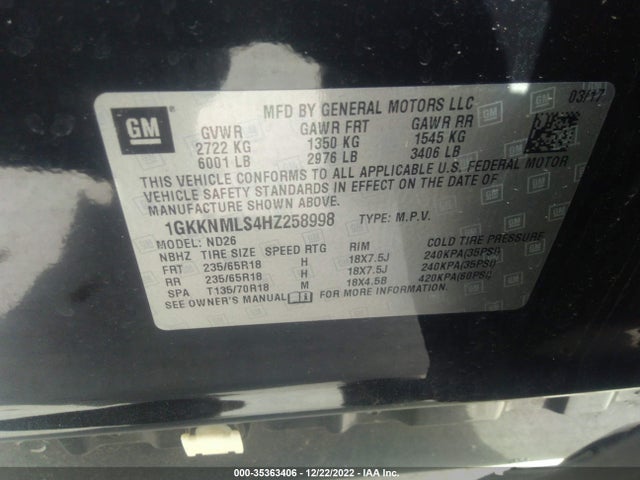 GMC ACADIA SLT 2017 1GKKNMLS4HZ258998 Image 11