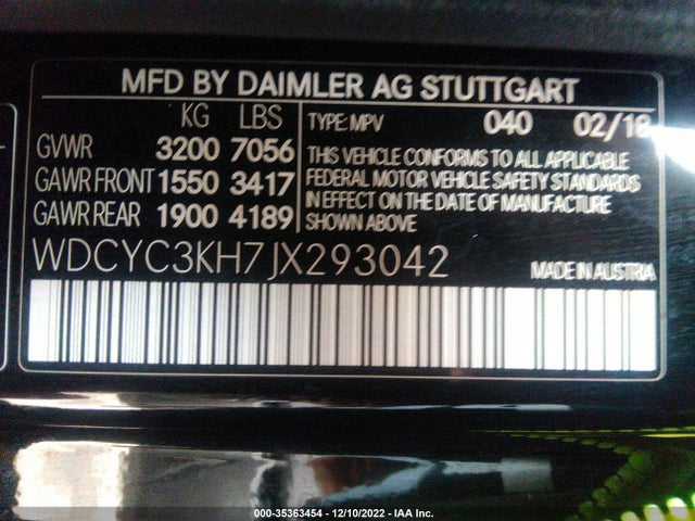 2018 Mercedes-Benz G-Class, VIN: WDCYC3KH7JX293042