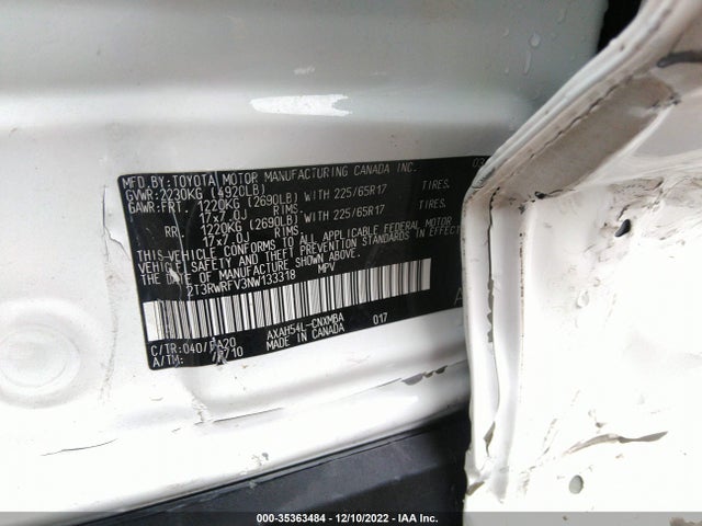2022 TOYOTA RAV4 HYBRID XLE VIN: 2T3RWRFV3NW133318