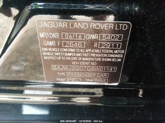 SAJWJ2GD7G8W01141 Jaguar Xj Xjl Portfolio