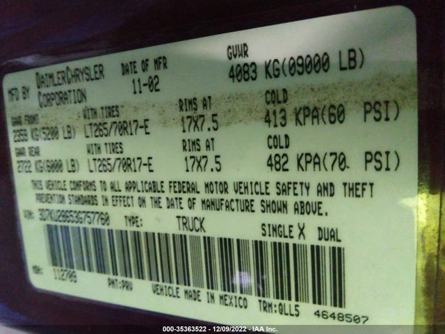 Dodge Ram 2500 St/slt 2003 3D7KU28653G757760 Image 10