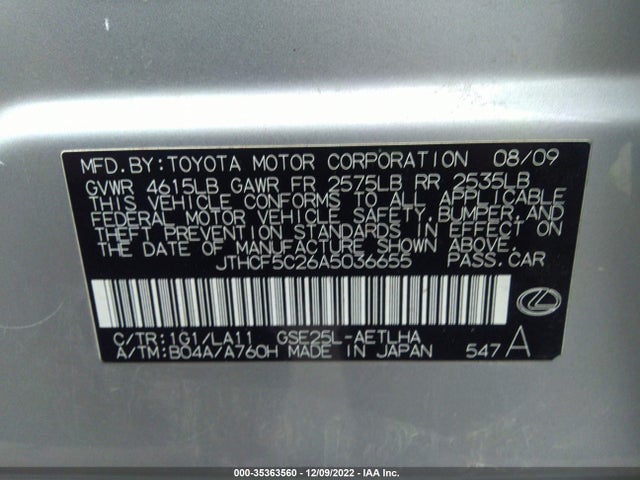 JTHCF5C26A5036655 Lexus IS 250