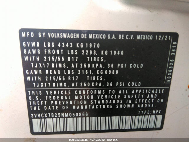 Volkswagen TAOS S 2022 3VVCX7B25NM050866 Image 10